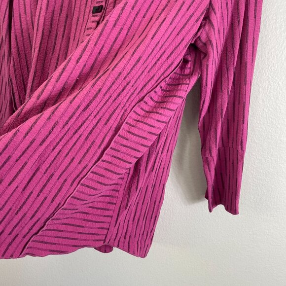 Ali Miles Womens Large Button Up Shirt Pink Black Striped Long Sleeve Top - Picture 12 of 14